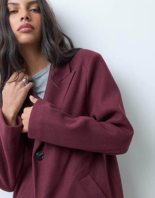 ASOS DESIGN enkelrijige overjas met opgestikte zakken in bordeauxrood, 2 van 4