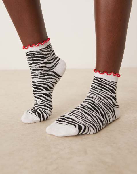 ASOS DESIGN - Enkelsokken met contrasterende ruches aan de bovenkant en zebraprint - view 1