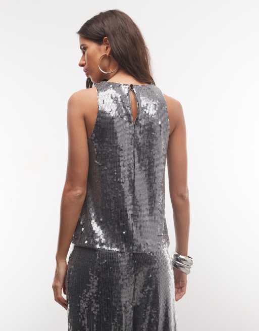 ASOS DESIGN ensemble 2 pièces à sequins, débardeur dos nageur gris anthracite, 4 de 4