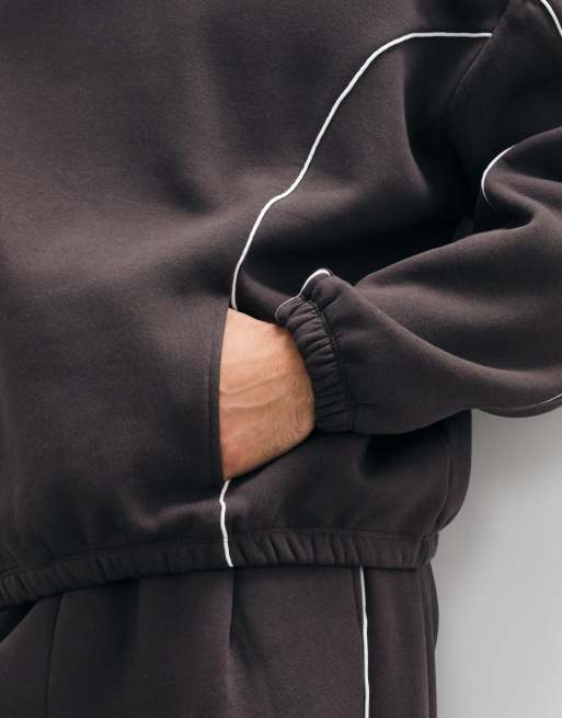ASOS DESIGN ensemble 2 pièces hoodie oversize extrême à liserés marron, 3 de 9
