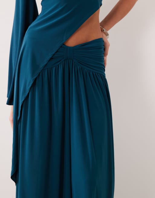 ASOS DESIGN ensemble 2 pièces jupe longue structurée à devant torsadé en bleu pétrole, 4 de 5