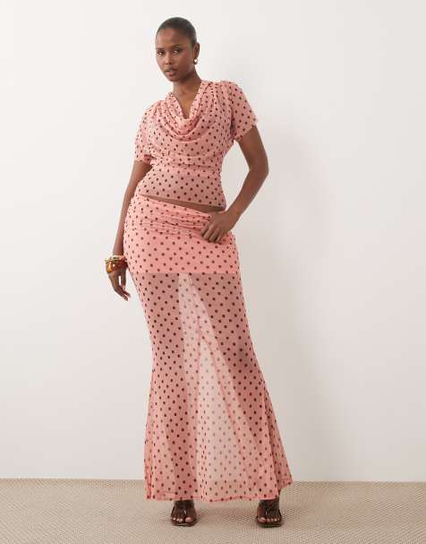 ASOS DESIGN ensemble 2 pièces maxi en tulle imprimé à motif géométrique corail - view 1