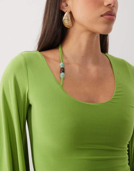 ASOS DESIGN ensemble 2 pièces top à manches kimono perlé vert, 2 de 4