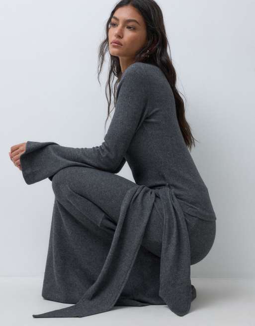 ASOS DESIGN ensemble 2 pièces top à nouer style paréo ultra-doux en anthracite, 3 de 5