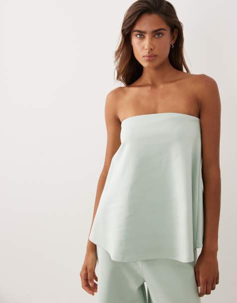 ASOS DESIGN ensemble 2 pièces top bandeau fluide en interlock vert sauge - view 1