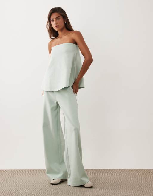 ASOS DESIGN ensemble 2 pièces top bandeau fluide en interlock vert sauge, 2 de 4