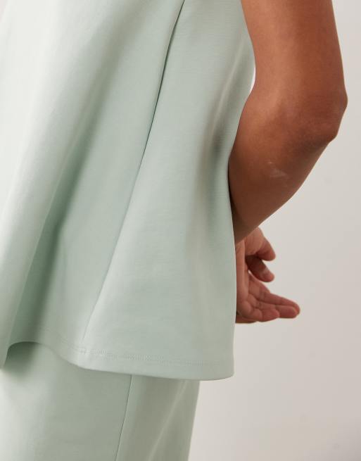 ASOS DESIGN ensemble 2 pièces top bandeau fluide en interlock vert sauge, 3 de 4