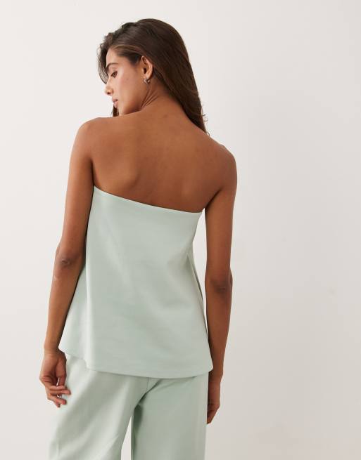 ASOS DESIGN ensemble 2 pièces top bandeau fluide en interlock vert sauge, 4 de 4