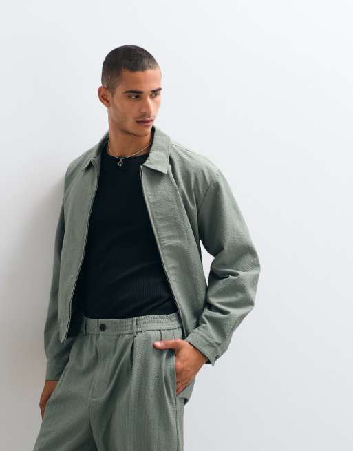 ASOS DESIGN ensemble 2 pièces veste blouson habillée en seersucker vert olive, 5 de 5
