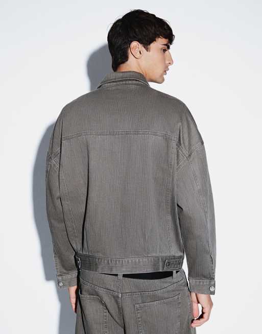 ASOS DESIGN ensemble 2 pièces veste trucker oversize en denim à chevrons gris, 4 de 5