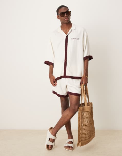 ASOS DESIGN - Ensemble à bordures contrastantes - Beige et bordeaux - view 1