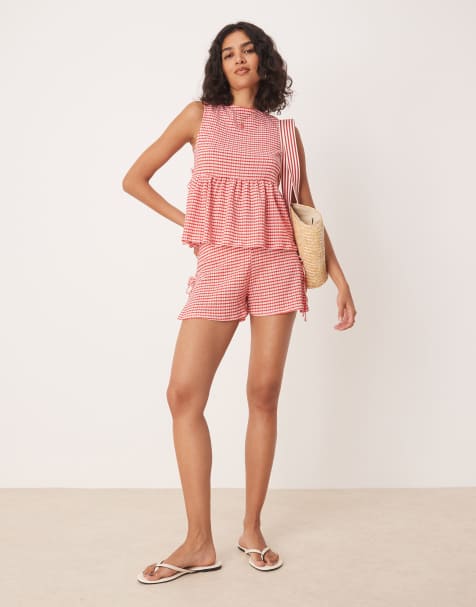 ASOS DESIGN - Ensemble à carreaux vichy avec liens - Rouge - view 1