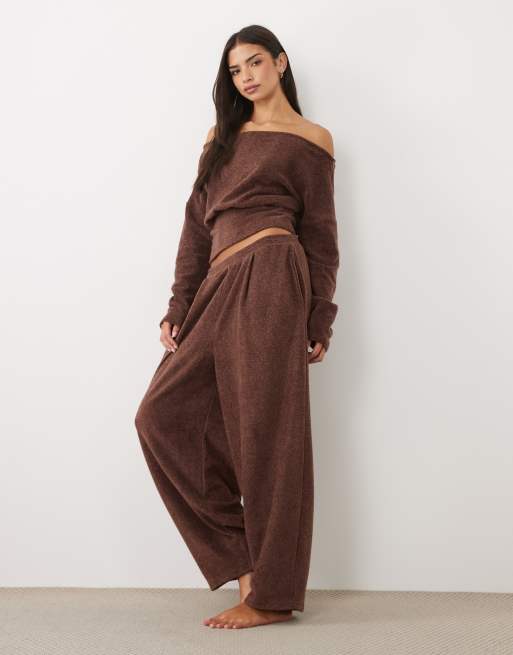 ASOS DESIGN ensemble à coordonner lounge jogger ballon en molleton léger couleur chocolat, 3 de 5