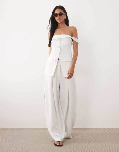 ASOS DESIGN - Ensemble ajusté avec pantalon à pinces et gilet de tailleur bandeau - Blanc - view 1