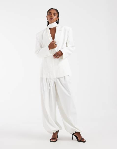 ASOS DESIGN - Ensemble avec blazer oversize à franges - Ivoire - view 1