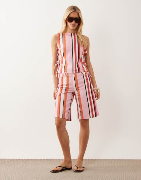 ASOS DESIGN - Ensemble avec débardeur en jean à rayures avec liens sur les côtés - view 1