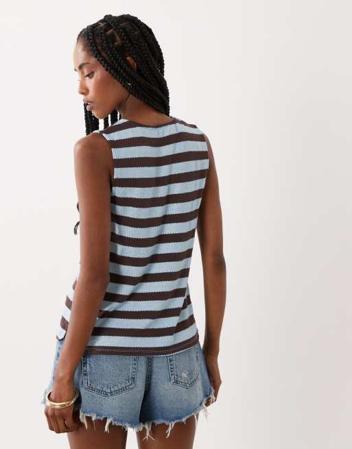 ASOS DESIGN - Ensemble avec débardeur en jersey crocheté à rayures - Bleu et marron, 4 de 4