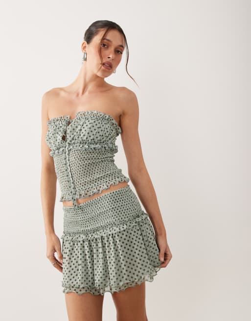 ASOS DESIGN - Ensemble avec top bandeau froncé et imprimé à pois avec volants - Bleu et marron, 4 de 4