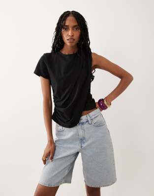 Ensemble avec top drapé à manches courtes - Noir M