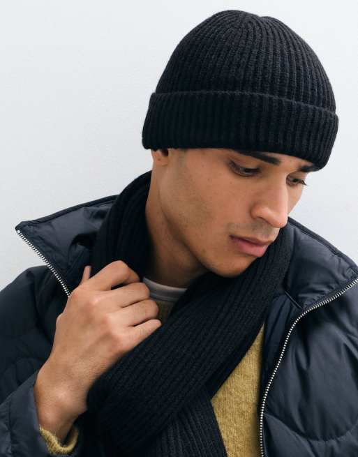 ASOS DESIGN ensemble bonnet côtelé et écharpe noir, 3 de 3