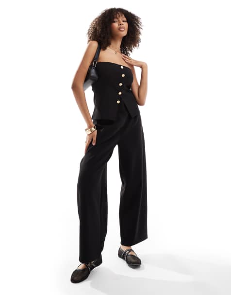 ASOS DESIGN - Ensemble boutonné avec top bandeau et pantalon de jogging confort - Noir - view 1