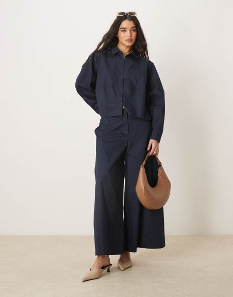 ASOS DESIGN - Ensemble chemise décontractée et jupe-culotte épurée - Bleu marine - view 1