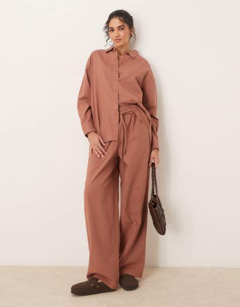 ASOS DESIGN - Ensemble chemise et pantalon aspect lin - Moka - view 1