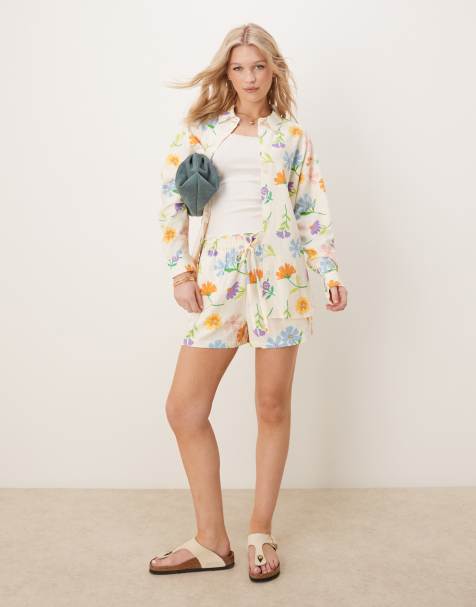 ASOS DESIGN - Ensemble chemise et short aspect lin - Imprimé fleurs peintes - view 1