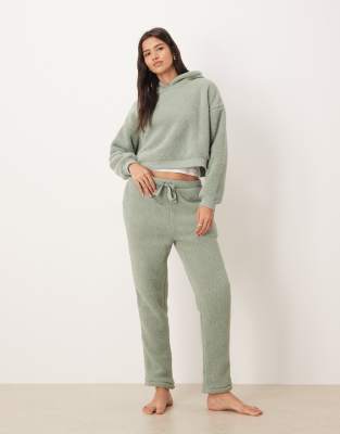 Ensemble confort avec sweat à capuche court et pantalon fuselé - Vert clair-Gris S