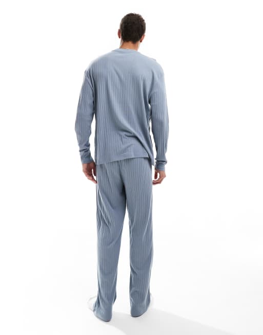 ASOS DESIGN - Ensemble confort avec t-shirt manches longues et pantalon côtelés - Bleu, 2 de 4