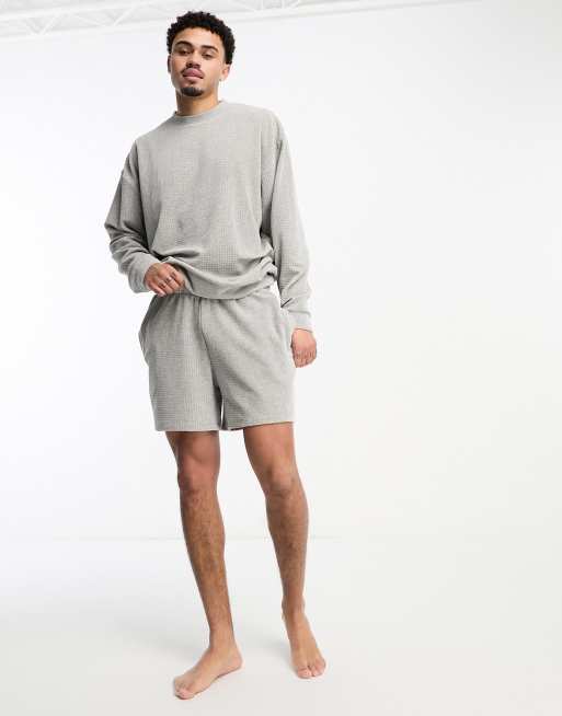 ASOS DESIGN - Ensemble confort avec top manches longues et short en velours quadrillé - Gris, 2 de 4