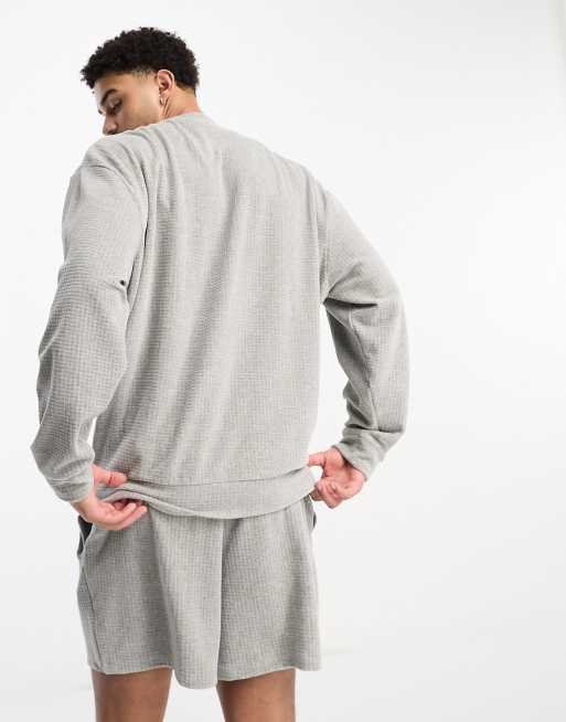 ASOS DESIGN - Ensemble confort avec top manches longues et short en velours quadrillé - Gris, 3 de 4