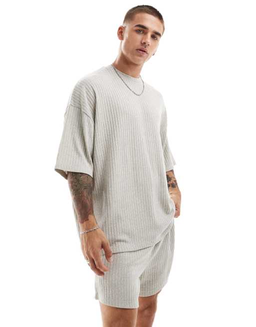 ASOS DESIGN - Ensemble confort côtelé avec short et t-shirt - Kaki , 4 de 4