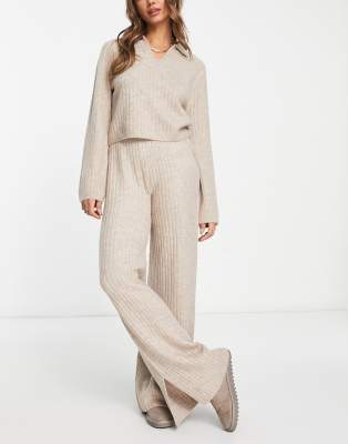 Ensemble maille côtelée taupe 2 pièces, pull ultra long et pantalon