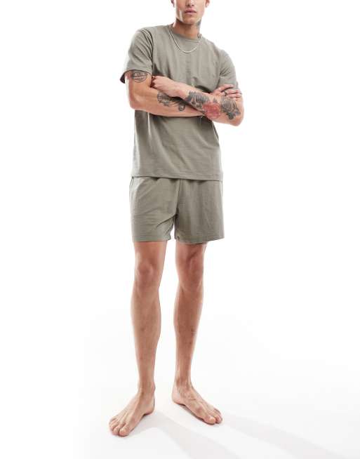 ASOS DESIGN - Ensemble confort texturé - Kaki