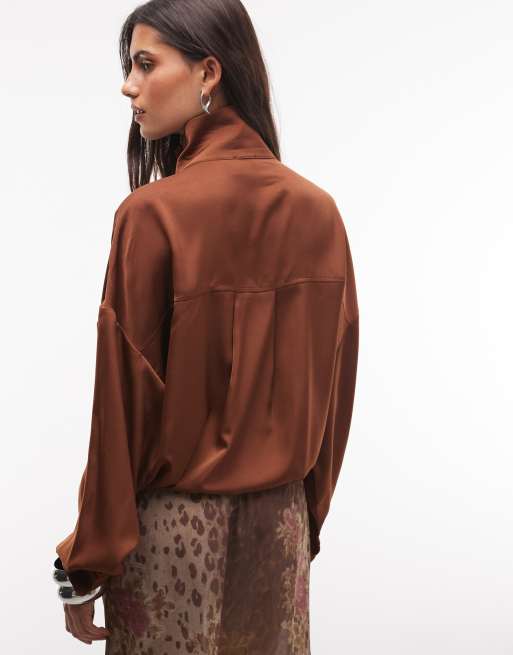 ASOS DESIGN ensemble coordonné coupe-vent en satin chocolat, 3 de 4