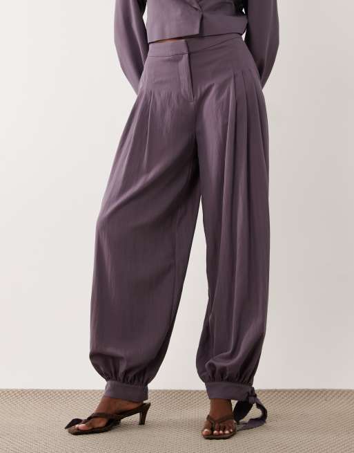 ASOS DESIGN ensemble coordonné de pantalon ajusté à ourlet noué et jambes ballon en mauve, 4 de 6