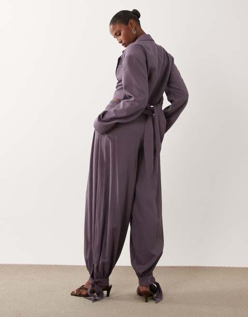 ASOS DESIGN ensemble coordonné de pantalon ajusté à ourlet noué et jambes ballon en mauve, 6 de 6