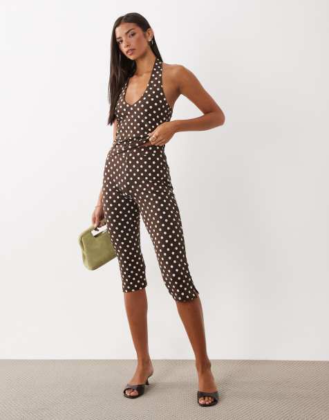 ASOS DESIGN ensemble coordonné legging capri à pois en chocolat - view 1
