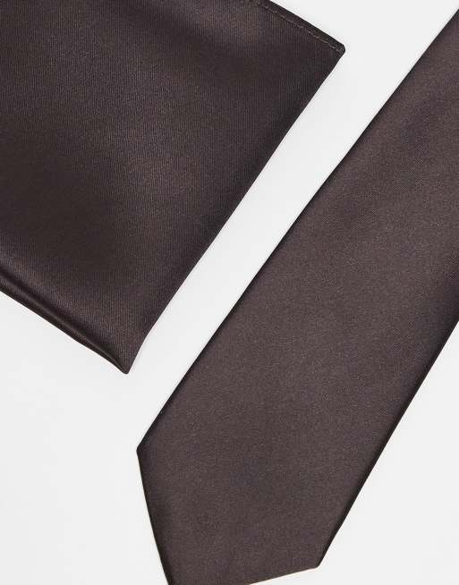 ASOS DESIGN - Ensemble cravate et carré de poche - Marron foncé, 3 de 3