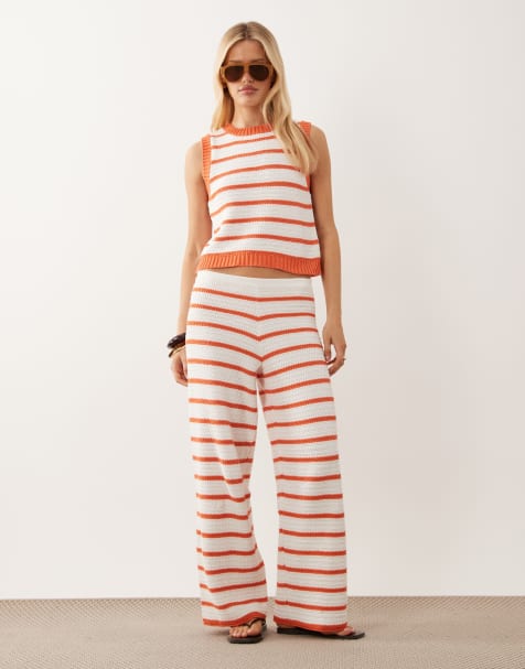 ASOS DESIGN - Ensemble de plage en maille crochetée à rayures - Orange - view 1