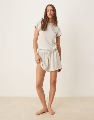 ASOS DESIGN - Ensemble de pyjama à assortir en tissu côtelé - Beige - view 1