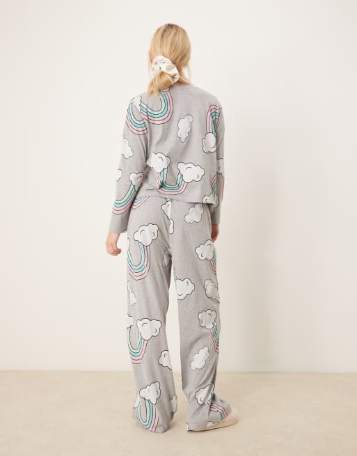 ASOS DESIGN - Ensemble de pyjama à imprimé arc-en-ciel avec pantalon et top manches longues - Gris chiné, 4 de 4