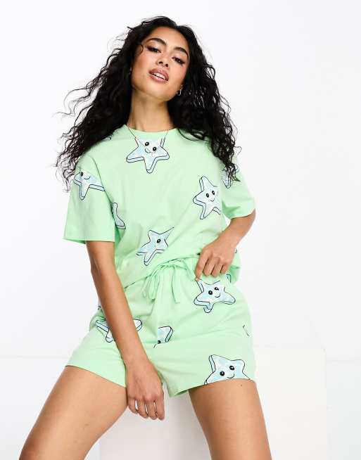 Asos Design Ensemble De Pyjama à Motif étoile Avec T Shirt Oversize