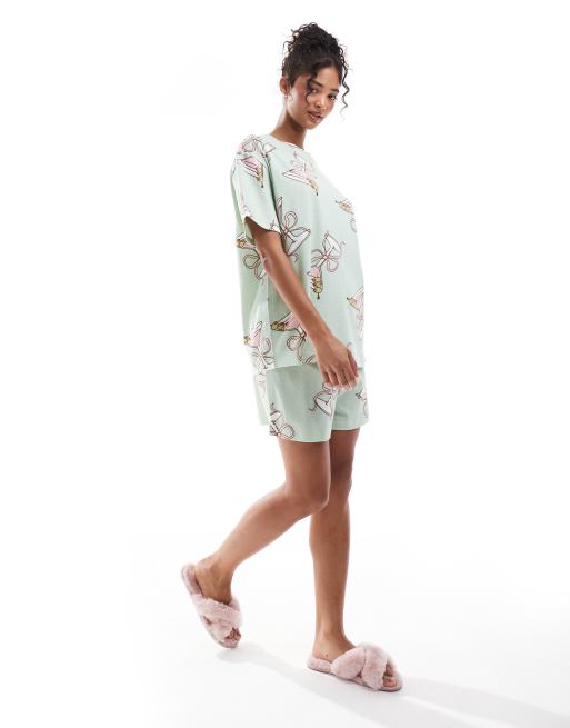 ASOS DESIGN - Ensemble de pyjama à verre de cocktail avec t-shirt oversize et short - Vert, 3 de 4