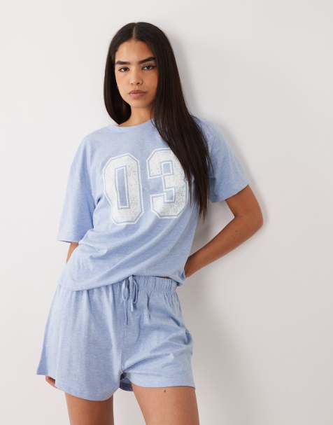 ASOS DESIGN - Ensemble de pyjama avec short et t-shirt oversize à imprimé 03 - Bleu - view 1