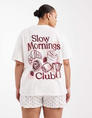 ASOS DESIGN - Ensemble de pyjama avec t-shirt à manches courtes et short à imprimé Slow Mornings - Rouge