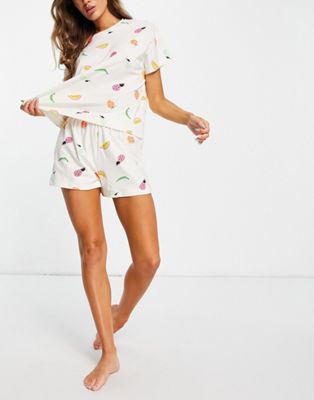 Pyjamas Ensemble de pyjama avec t-shirt et short à imprimé fruits - Crème
