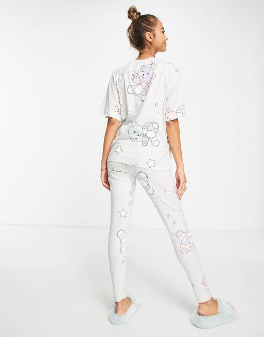 ASOS DESIGN - Ensemble de pyjama avec t-shirt oversize et legging à motif ours en peluche - Gris, 4 de 4