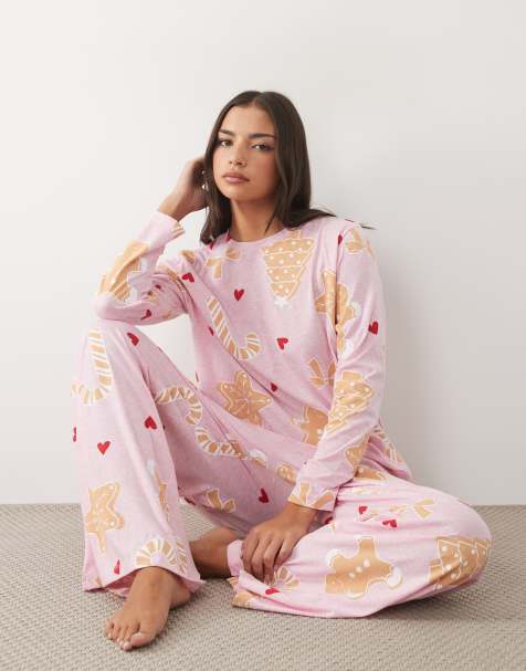 ASOS DESIGN ensemble de pyjama avec top à manches longues et pantalon large, motif Christmas cookie - view 1